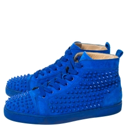 Pre Owned Christian Louboutin Blue Suede Louis Spikes High Top Sneakers Size 43