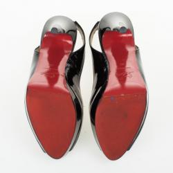 مملوكة مسبقًا Christian Louboutin Black Patent Lady Peep Slingback Platform Sandals Size 38