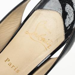 مملوكة مسبقًا Christian Louboutin Black Patent Lady Peep Slingback Platform Sandals Size 38