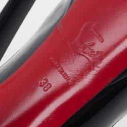 مملوكة مسبقًا Christian Louboutin Black Patent Lady Peep Slingback Platform Sandals Size 38