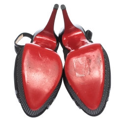 Pre Owned Christian Louboutin Black Leather And Net Marinadentella Platform Slingback Sandals Size 40.5