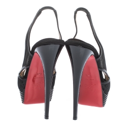 Pre Owned Christian Louboutin Black Leather And Net Marinadentella Platform Slingback Sandals Size 40.5