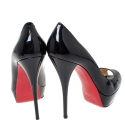 Pre Owned Christian Louboutin Black Patent Leather Lady Peep Platform Pumps Size 41