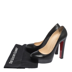 Pre Owned Christian Louboutin Black Leather Bianca Platform Pumps Size 40.5