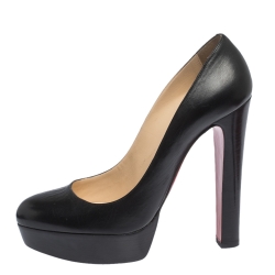 Pre Owned Christian Louboutin Black Leather Bianca Platform Pumps Size 40.5