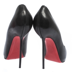 Pre Owned Christian Louboutin Black Leather Round Toe Pointed Heel Pumps Size 42