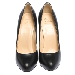 Pre Owned Christian Louboutin Black Leather Round Toe Pointed Heel Pumps Size 42