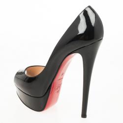 Pre Owned Christian Louboutin Black Patent Lady Peep Toe Platform Pumps Size 37
