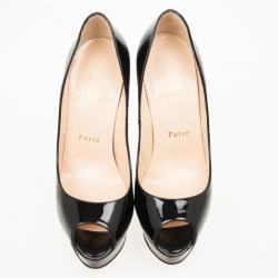 Pre Owned Christian Louboutin Black Patent Lady Peep Toe Platform Pumps Size 37