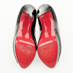 Pre Owned Christian Louboutin Black Patent Lady Peep Toe Platform Pumps Size 37