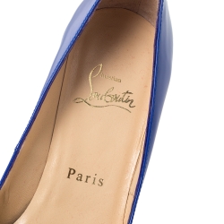 Pre Owned Christian Louboutin Blue Patent Leather Peep Toe Very Prive Pump Size 37