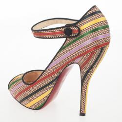 Pre Owned Christian Louboutin Damas Fabric Melita Mary Jane Pumps Size 37