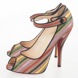 Pre Owned Christian Louboutin Damas Fabric Melita Mary Jane Pumps Size 37