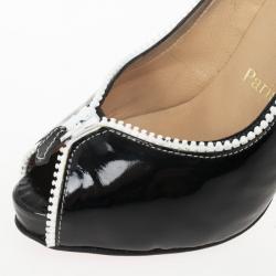 Pre Owned Christian Louboutin Black Patent Leather 'Caracolo Plateau' Peep Toe Pumps Size 38
