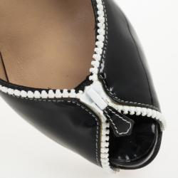 Pre Owned Christian Louboutin Black Patent Leather 'Caracolo Plateau' Peep Toe Pumps Size 38