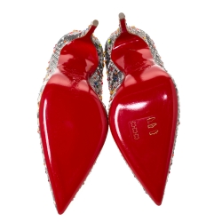 مملوكة مسبقًا حذاء كعب عالي كريستيان لوبوتان سو كيت كلير دو لون جلد ثعبان رصاصي مقاس 37