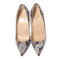 مملوكة مسبقًا حذاء كعب عالي كريستيان لوبوتان سو كيت كلير دو لون جلد ثعبان رصاصي مقاس 37