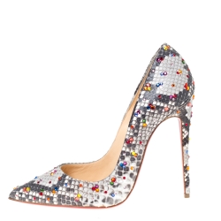 مم لوكة مسبقًا حذاء كعب عالي كريستيان لوبوتان سو كيت كلير دو لون جلد ثعبان رصاصي مقاس 37