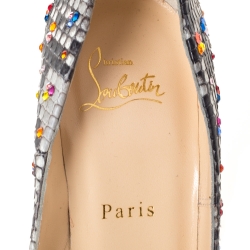 مملوكة مسبقًا حذاء كعب عالي كريستيان لوبوتان سو كيت كلير دو لون جلد ثعبان رصاصي مقاس 37