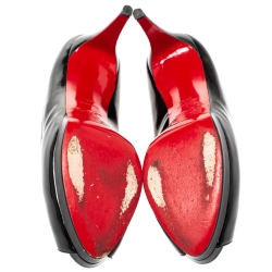 مملوكة مسبقًا Christian Louboutin Black Patent Altadama Platform Peep Toe Pumps Size 40.5