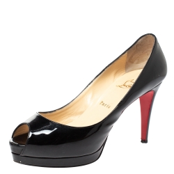 مملوكة مسبقًا Christian Louboutin Black Patent Altadama Platform Peep Toe Pumps Size 40.5