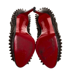 Pre Owned Christian Louboutin Brown Leather Yolanda Spiked Peep Toe Platform Pumps Size 39