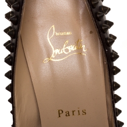 Pre Owned Christian Louboutin Brown Leather Yolanda Spiked Peep Toe Platform Pumps Size 39