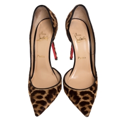Pre Owned Christian Louboutin Brown Leopard Print Pony Hair Iriza Pointed Toe Pumps Size 39