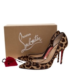 Pre Owned Christian Louboutin Brown Leopard Print Pony Hair Iriza Pointed Toe Pumps Size 39