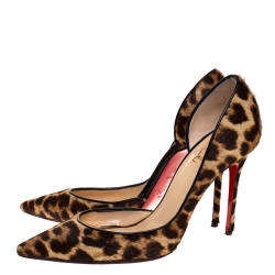Pre Owned Christian Louboutin Brown Leopard Print Pony Hair Iriza Pointed Toe Pumps Size 39