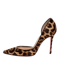Pre Owned Christian Louboutin Brown Leopard Print Pony Hair Iriza Pointed Toe Pumps Size 39