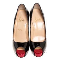 Pre Owned Christian Louboutin Black Patent Leather Very Prive Platform Pumps Size 39