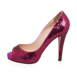Pre Owned Christian Louboutin Pink Sequins Very Prive Peep Toe Pumps Size 37