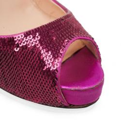 Pre Owned Christian Louboutin Pink Sequins Very Prive Peep Toe Pumps Size 37