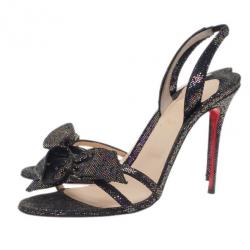 مملوكة مسبقًا Christian Louboutin Black Grusanda Glitter Bow Sandals Size 40
