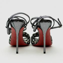 Pre Owned Christian Louboutin Black Strappy Metallic-Square 'Beverly' Sandals Size 39
