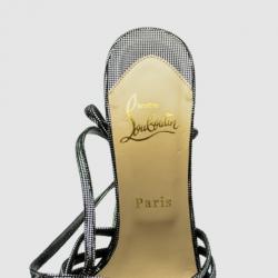 Pre Owned Christian Louboutin Black Strappy Metallic-Square 'Beverly' Sandals Size 39