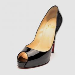 مملوكة مسبقًا Christian Louboutin Black Patent Very Prive 120 Peep Toe Platform Pumps Size 38