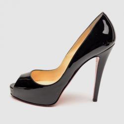 مملوكة مسبقًا Christian Louboutin Black Patent Very Prive 120 Peep Toe Platform Pumps Size 38