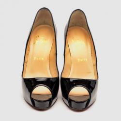 مملوكة مسبقًا Christian Louboutin Black Patent Very Prive 120 Peep Toe Platform Pumps Size 38
