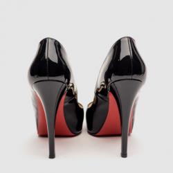 مملوكة مسبقًا Christian Louboutin Black Patent Very Prive 120 Peep Toe Platform Pumps Size 38