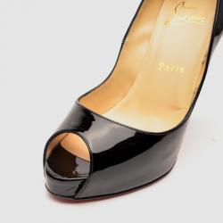 مملوكة مسبقًا Christian Louboutin Black Patent Very Prive 120 Peep Toe Platform Pumps Size 38
