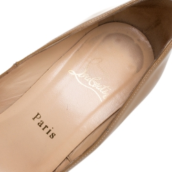 Pre Owned Christian Louboutin Beige Patent Leather Simple Pumps Size 37.5
