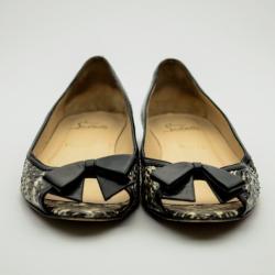 Pre Owned Christian Louboutin Python Embossed 'Milady' Open Toe Ballet Flats Size 37