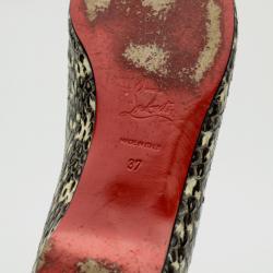 Pre Owned Christian Louboutin Python Embossed 'Milady' Open Toe Ballet Flats Size 37