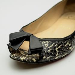 Pre Owned Christian Louboutin Python Embossed 'Milady' Open Toe Ballet Flats Size 37