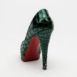 Pre Owned Christian Louboutin Green Patent Mosaic 'Sobek 140' Peep Toe Platform Pumps Size 36.5