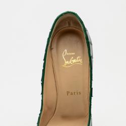 Pre Owned Christian Louboutin Green Patent Mosaic 'Sobek 140' Peep Toe Platform Pumps Size 36.5