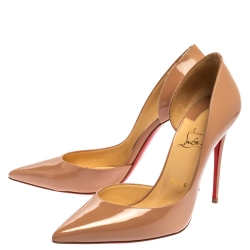 Pre Owned Christian Louboutin Beige Patent Leather Iriza D' Orsay Pointed Toe Pumps Size 40