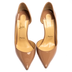Pre Owned Christian Louboutin Beige Patent Leather Iriza D' Orsay Pointed Toe Pumps Size 40
